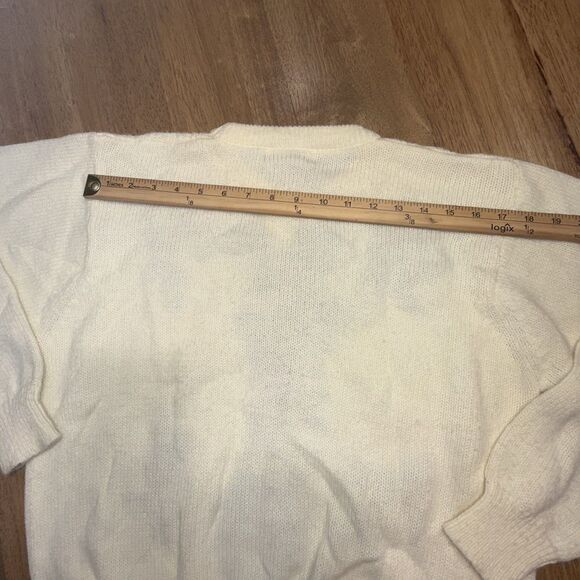 Vtg Floral Sweater Embroidered Cable Knit Pastel Cottagecore Medium Crewel - Picture 15 of 15